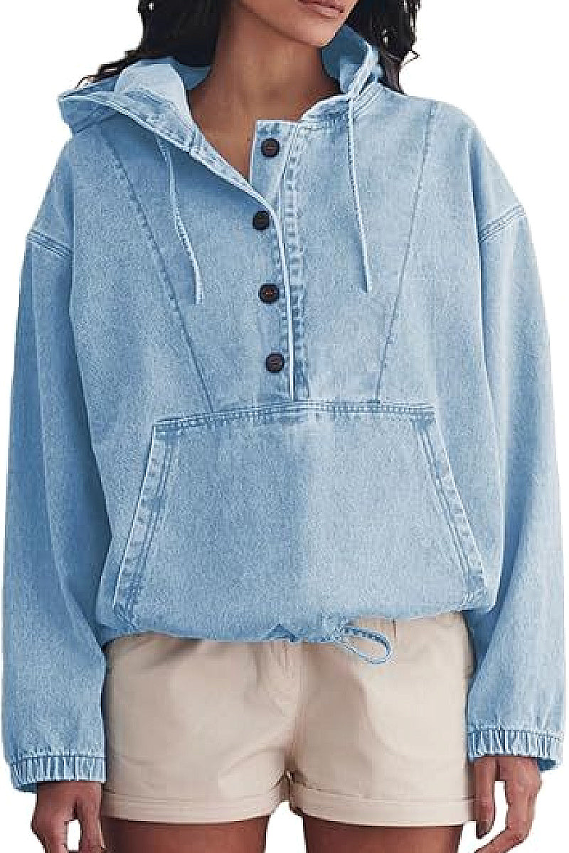 Fashionable Women's Denim Hoodie Jacket