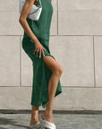 Chic Green Cotton Linen Sleeveless Dress