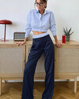 Color Block Striped Shirt and Pants Set for Women