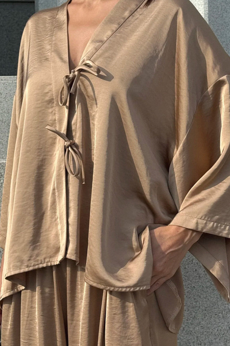 Chic Comfortable Satin Long Sleeve Pants Set