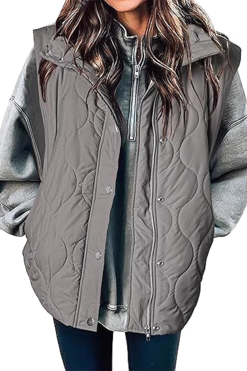Fashionable Casual Sleeveless Cotton Vest with Zipper