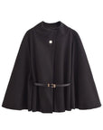 Elegant Winter Women's Cape Coat with Waist Tie