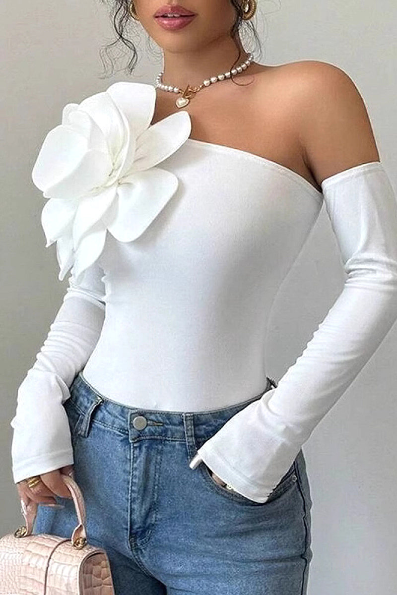 Elegant One-Shoulder Jumpsuit with 3D Decoration