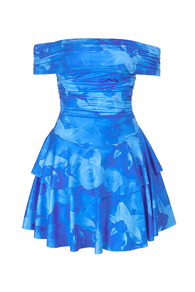 Off Shoulder Printed Pleated Summer Dress