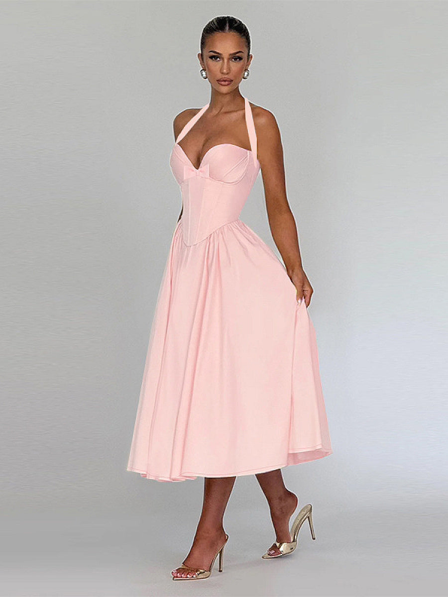 V-Neck A-Line Dress with Bow Detail