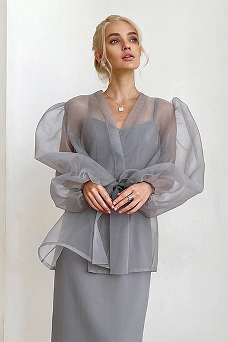 Spring Y2K Black Mesh Tie Shirt for Women