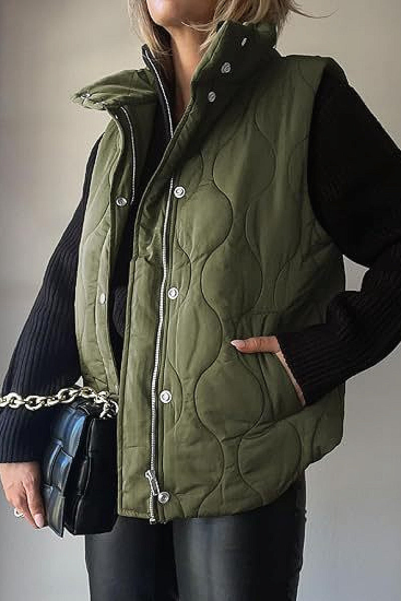 Fashionable Casual Sleeveless Cotton Vest with Zipper