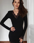 Elegant Black Lace V-Neck Dress for Women