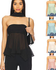 Sexy Sheer Chiffon Strapless Top with Scarf