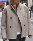 Stylish Brown Double-Breasted Wool Coat for Women