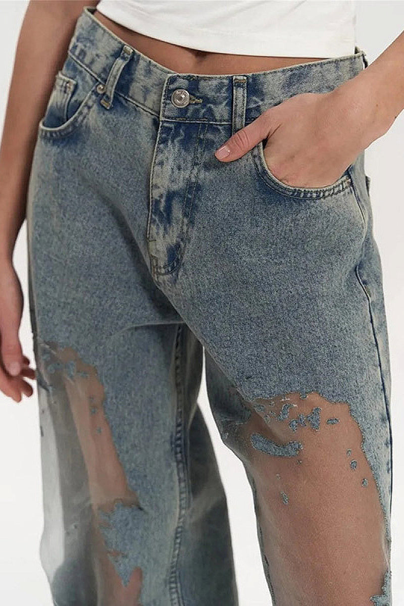 Y2K Vintage Straight Leg Jeans with Hollow Design