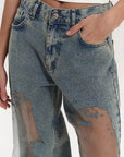 Y2K Vintage Straight Leg Jeans with Hollow Design