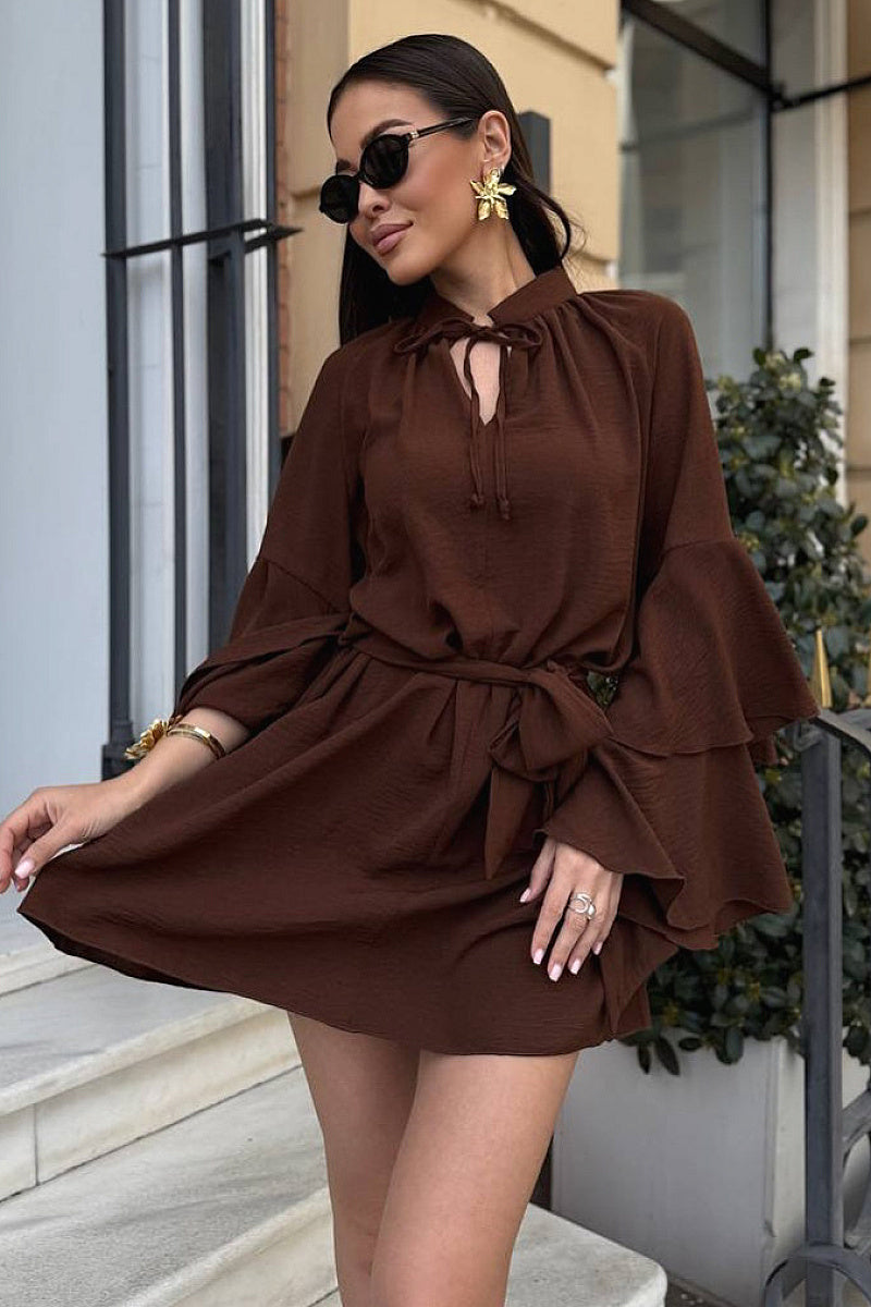 Stylish V-Neck Ruffle Sleeve Irregular Dress