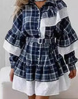 New Plaid Long Sleeve Dress with Ruffle Hem
