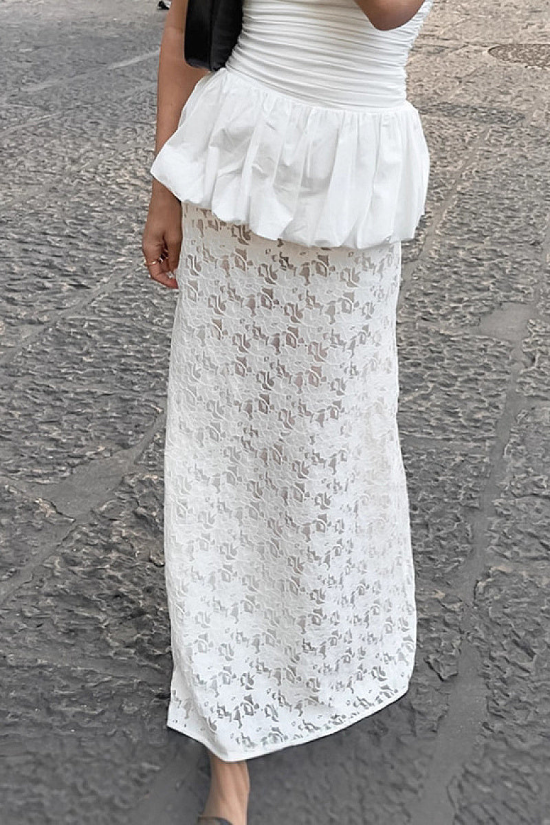Elegant White Lace A-Line Skirt for Women