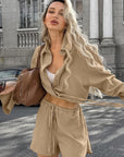 Casual Khaki Cotton Linen Shirt and Shorts Set