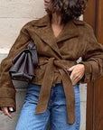 Suede Waist Tie Coat for Women