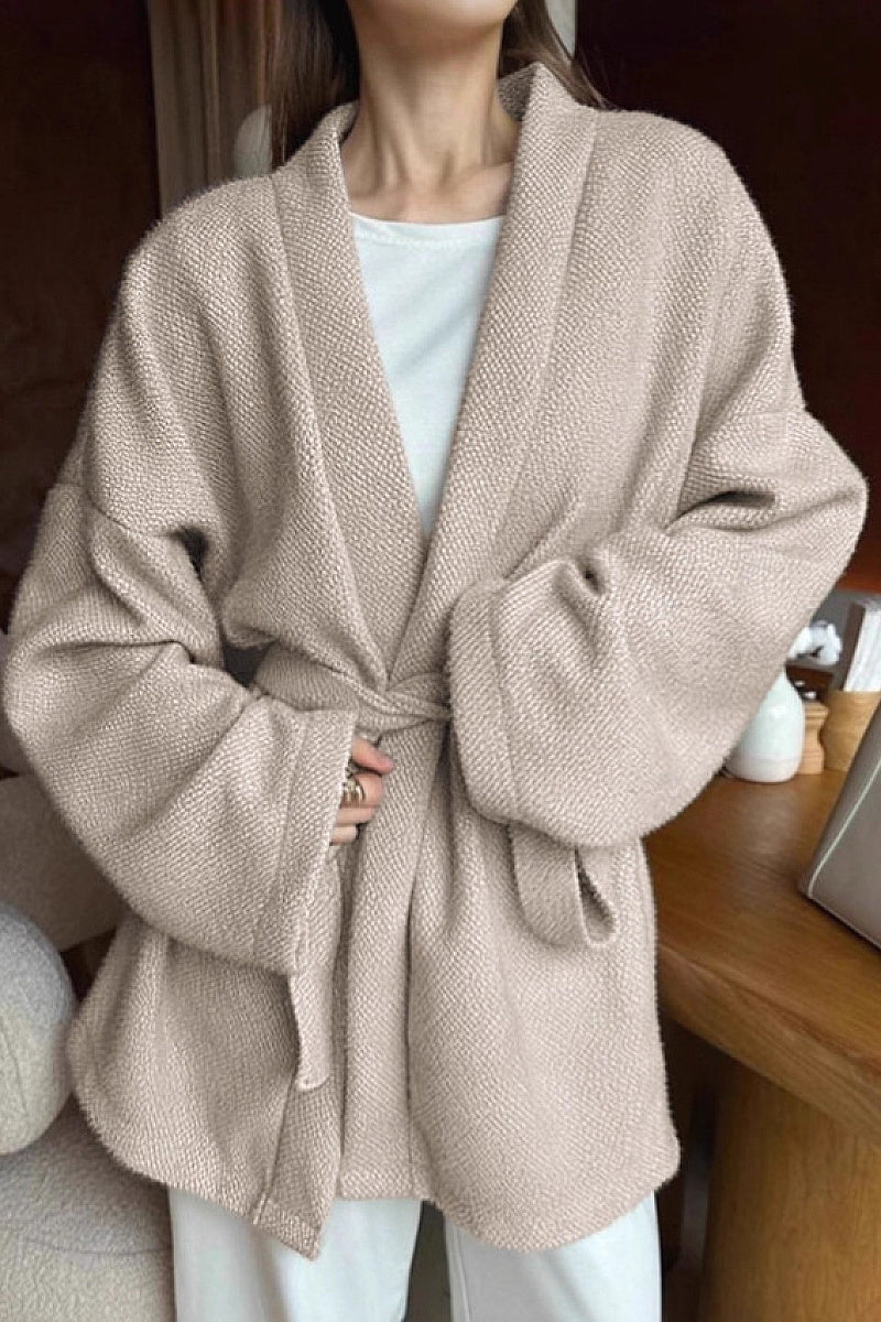 French Style V-Neck Tie Coat for Women