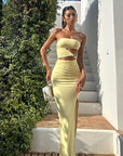 Chic Yellow Strapless Hollow Out Maxi Dress