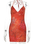 Sexy Backless Halter Print Dress
