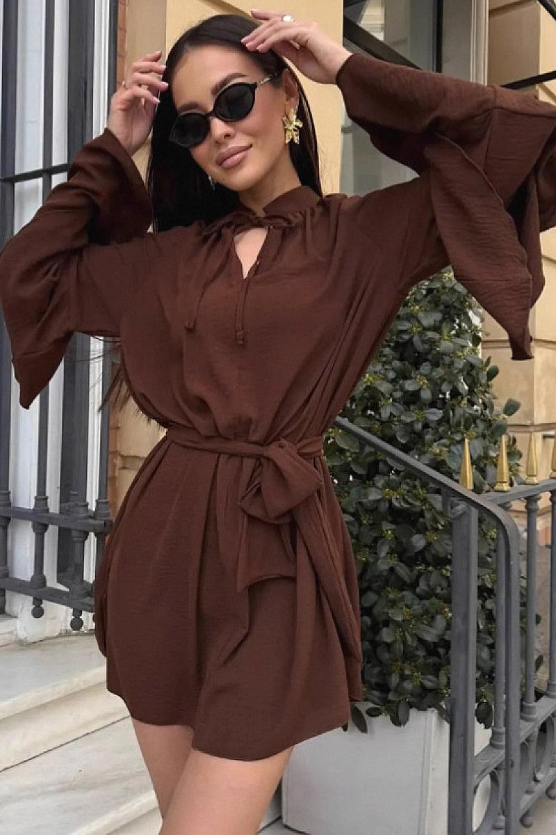 Stylish V-Neck Ruffle Sleeve Irregular Dress