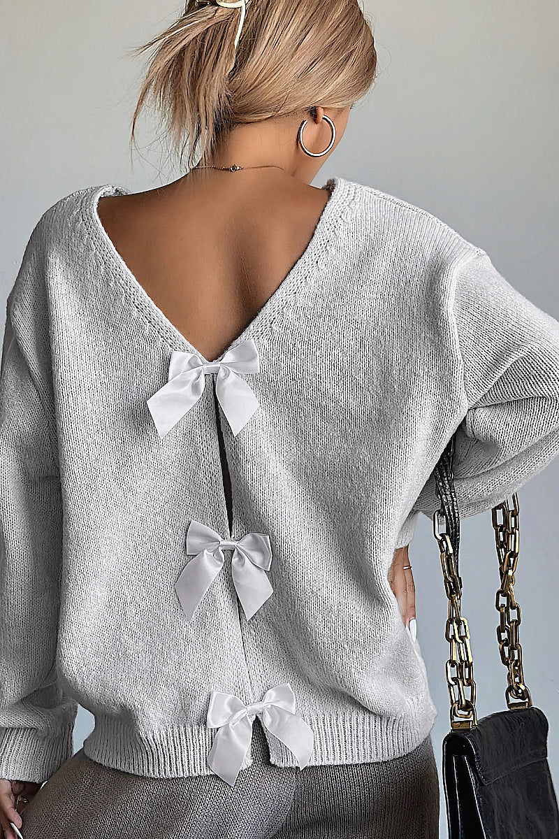 French Style Sweet Bowknot Loose Long Sleeve Sweater