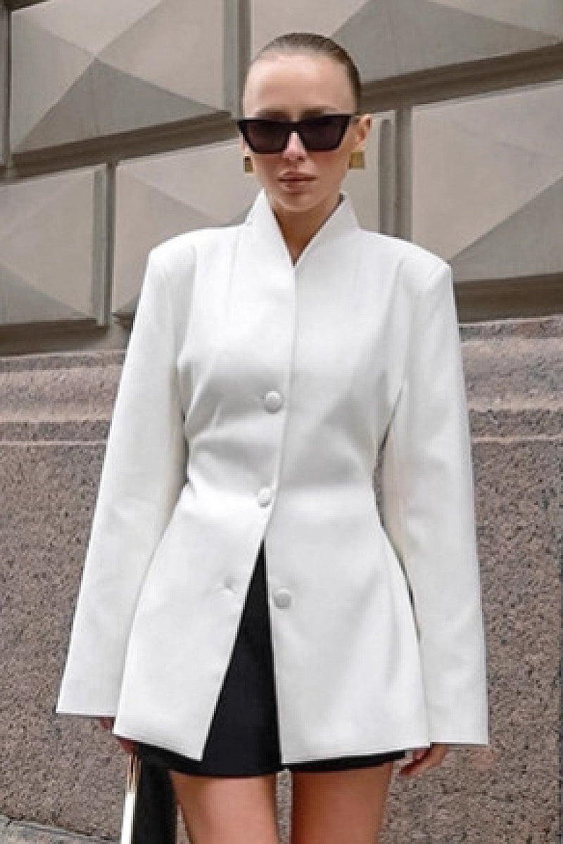 Stylish White Stand Collar Waistcoat for Women