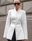 Stylish White Stand Collar Waistcoat for Women
