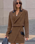 French Vintage Brown Woolen Suit Set for Women