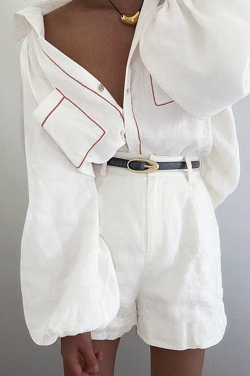 Color Block Cotton Long Sleeve Top and Shorts Set