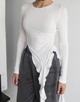 Irregular Design White Knit Top for Women