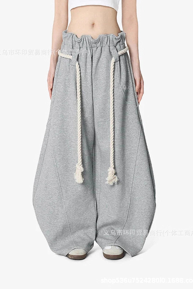 Casual Drawstring Waist Wide Leg Pants