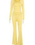 Autumn Casual Solid Color Square Neck Set
