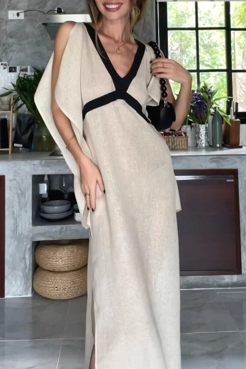 Vintage Casual Vacation Style V-Neck Long Dress