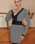 Elegant V-Neck Long Sleeve Bodycon Dress