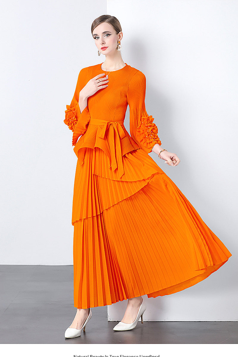 European Style Tie Waist Flare Sleeve Top Set