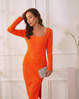 Spring Summer Long Sleeve Striped Backless Dress