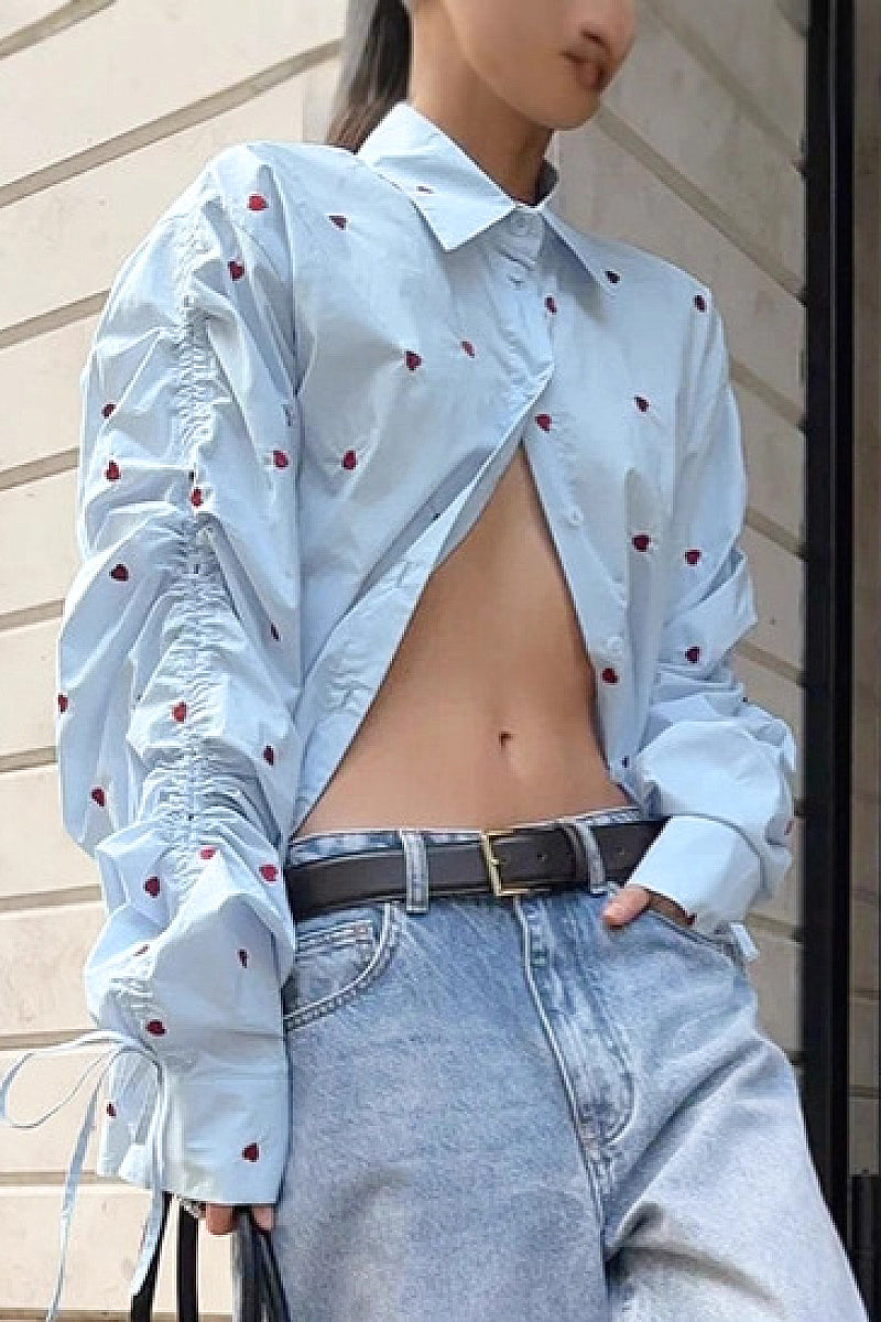 Russian Heart Print Collared Shirt for Women