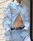 Russian Heart Print Collared Shirt for Women